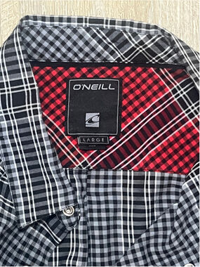 Men's O'Neill Casual Button Down Shirt Large Black White Plaid